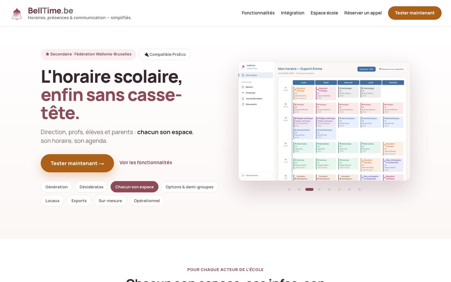 Capture d’écran du site BellTime